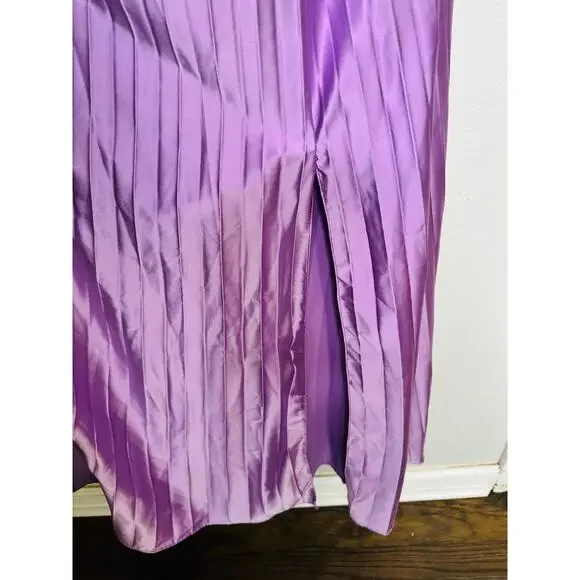 AMUR Purple Satin Sweetheart Neckline A-Line Stef Pleated Gown Dress Size 14 - Picture 12 of 16